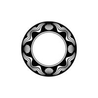 Black White Decorative Circular Frame with Seashell Motif vector