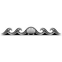 Coastal Border Ornament Waves and Seashell in Black White vector