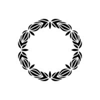 Elegant Black Leaf Circle Frame, on White Background vector