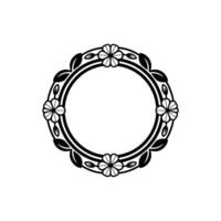 Floral Circular Frame in Black and White, Elegant Minimalist vector