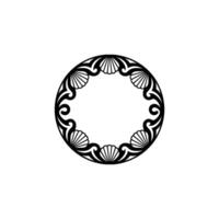 Decorative Circular Frame with Shell and Swirl Motifs, Black and White vector