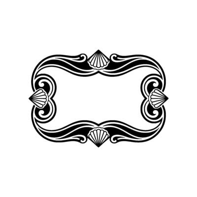 Art Nouveau Sea Shell Frame, Elegant Black White Element