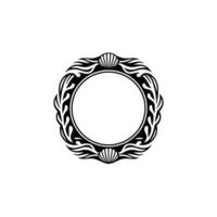 Elegant Black White Circular Frame with Seashells and Foliage vector