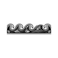 Wave Border with Ocean Elements, Black and White vector