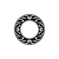 Elegant Art Deco Shell and Wave Circular Frame, Black on White vector