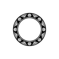 Elegant Black and White Round Decorative Frame with Shell and Leaf Motifs vector