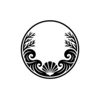 Elegant Sea-Inspired Circle Frame - Black White Element vector