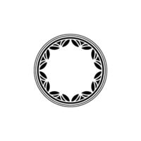 Minimalist Circular Ornament with Leaf Motif, Black White vector