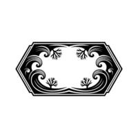 Elegant Black White Frame with Waves and Trees, Ornamental vector