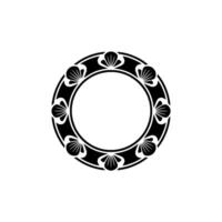 Elegant Black and White Circular Frame with Shell Motifs - Decorative vector