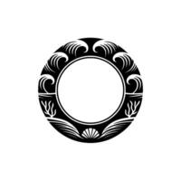 Oceanic Frame - Waves, Seaweed, and Seashells in Black White vector