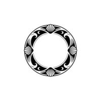 Elegant Circular Frame with Seashells, Black White, Art Deco Style vector