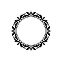 Elegant Black Floral Wreath Frame on Cream Background, Circle vector