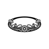 Black Floral Oval Frame on White, Minimalist Element vector