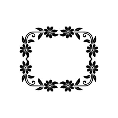 Elegant Floral Frame in Black, Decorative Border, Isolated on White