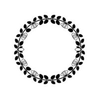 Minimalist Floral Wreath Circle, Black White, Elegant vector