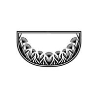 Floral Semicircle Frame - Minimalist Black and White Element vector