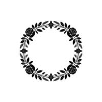 Elegant Black Floral Wreath on Cream Botanical Frame for vector