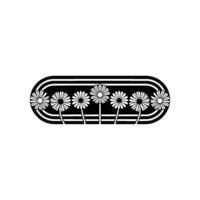 Retro Daisy Chain Floral , Black and White Illustration, Minimalist vector