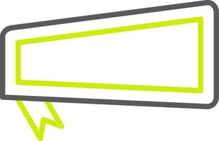 A yellow speech bubble with a green arrow vector