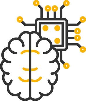 artificial inteligencia cerebro línea dos color vector