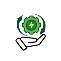 sustainable icon. green energy in hand. reuse, recycle, net zero, green energy, eco-friendly concept. hand gear vector