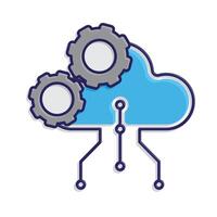 Technology icons. Automatic Cloud computing. Cloud and nodes with gears. Depicts automation, artificial intelligence. Isometric design style vector