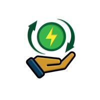 sustainable icon. green energy in hand. reuse, recycle, net zero, green energy, eco-friendly concept vector