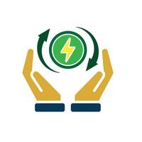 sustainable icon. green energy in hand. reuse, recycle, net zero, green energy, eco-friendly conncept. vector