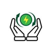 sustainable icon. green energy in hand. reuse, recycle, net zero, green energy, eco-friendly concepptt vector
