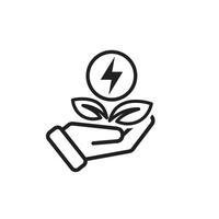 sustainable icon. green energy in hand. reuse, recycle, net zero, green energy, eco-friendly conceptt vector