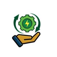 sustainable icon. green energy in hand. reuse, recycle, net zero, green energy, eco-friendly concept.08q vector
