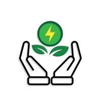 sustainable icon. green energy in hand. reuse, recycle, net zero, green energy, eco-friendly conceptkb vector