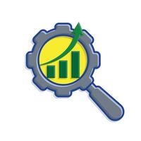 Optimization icon. SEO Optimization. magnifying glass like a gear with an upward graph. symbol for Process, automation, productivity.,mb vector
