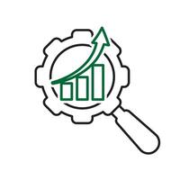 Optimization icon. SEO Optimization. magnifying glass like a gear with an upward graph. symbol for Process, automation, productivity.bnn vector