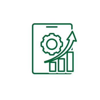 mejoramiento icono. móvil aplicación mejoramiento. teléfono inteligente con engranajes y grafico yendo arriba. símbolo para automatización, productividad.cg vector