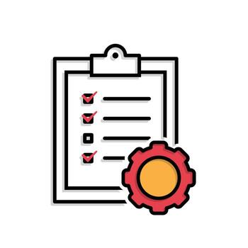 Optimization icon. Workflow Optimization. Process checklist with gear. Symbol for Process, productivitycv vector