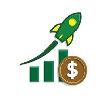 finance icon. optimal income. graph going up with rocket and dollar coin. analysis symbol, optimization, managementgh vector