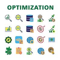 Optimization icon set. Database, workflow, SEO, Network, Digital Marketing, etc. Symbol for Process, automation, productivity13 vector