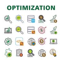 Optimization icon set. Database, workflow, SEO, Network, Digital Marketing, etc. Symbol for Process, automation, productivity99 vector