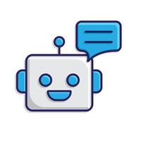 Automation icon. AI Chatbot symbol. Robot face and chat bubble. depicts technology, future, artificial intelligence47 vector