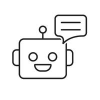 Automation icon. AI Chatbot symbol. Robot face and chat bubble. depicts technology, future, artificial intelligence66 vector