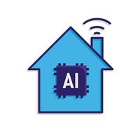 Automation icon. Smart Home Automation symbol. house with AI and signal waves. depicts technology, artificial intelligence56 vector