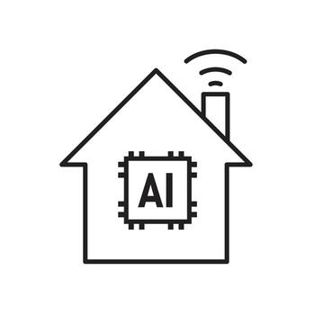 automatización icono. inteligente hogar automatización símbolo. casa con ai y señal ondas. representa tecnología, artificial inteligencia41 vector