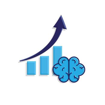 Automation icon. Data Analysis symbol. Brain and rising graph. Depicts technology, future, artificial intelligence.l vector