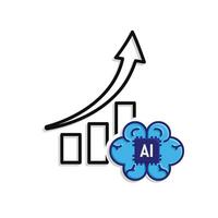 Automation icon. Data Analysis symbol. Brain and rising graph. Depicts technolog, future, artificial intelligence. Mixed design style vector