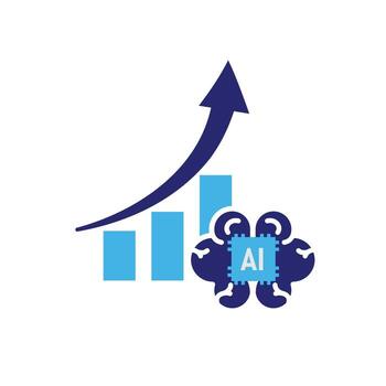 Automation icon. AI Data Analysis symbol. brain and rising graph. Depicts technology, future, artificial intelligence vector
