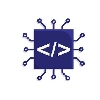 tecnología iconos natural idioma Procesando. papas fritas con programación códigos. representa automatización, futuro. isométrica diseño estilo vector