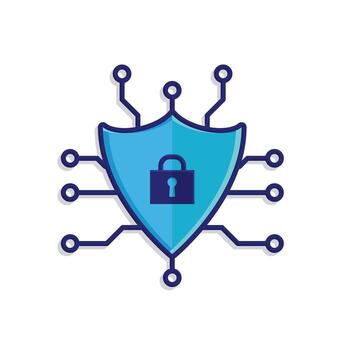 technology icons. Security systems. Shield with lock and nodes. Depicts automation, future, artificial intelligence. Isometric design style vector