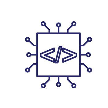 tecnología iconos natural idioma Procesando. papas fritas con programación códigos. representa automatización, futuro. contorno diseño estilo vector